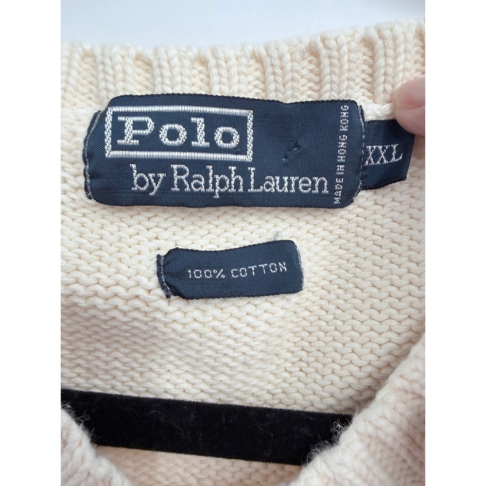 Polo Ralph Lauren Sweater Vest Mens XXL Cream V-Neck Cotton Knit Pony Logo - Picture 4 of 6